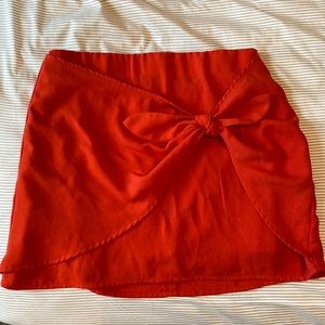 Red Mini Skirt with Tie Front